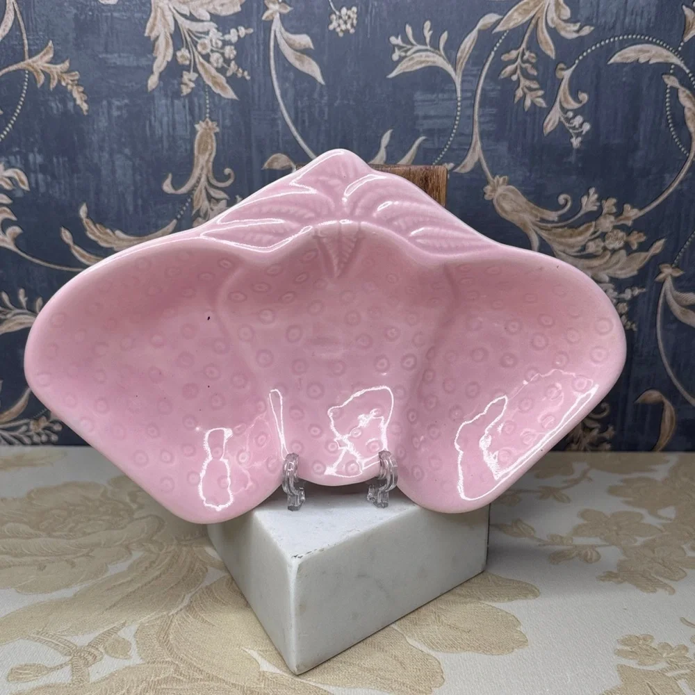 Vintage Set Of 4 Valley Vista Calif. Pink Glazed Strawberry Dish 8.75” x 5.5”